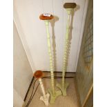 THREE VINTAGE BOBBIN TURNED DISPLAY HAT STANDS LARGEST 106CMS