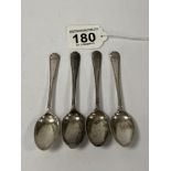 A SET OF FOUR SILVER TEASPOONS WITH BRIGHT CUT DETAILED BORDERS, HALLMARKED SHEFFIELD 1923 BY COOPER