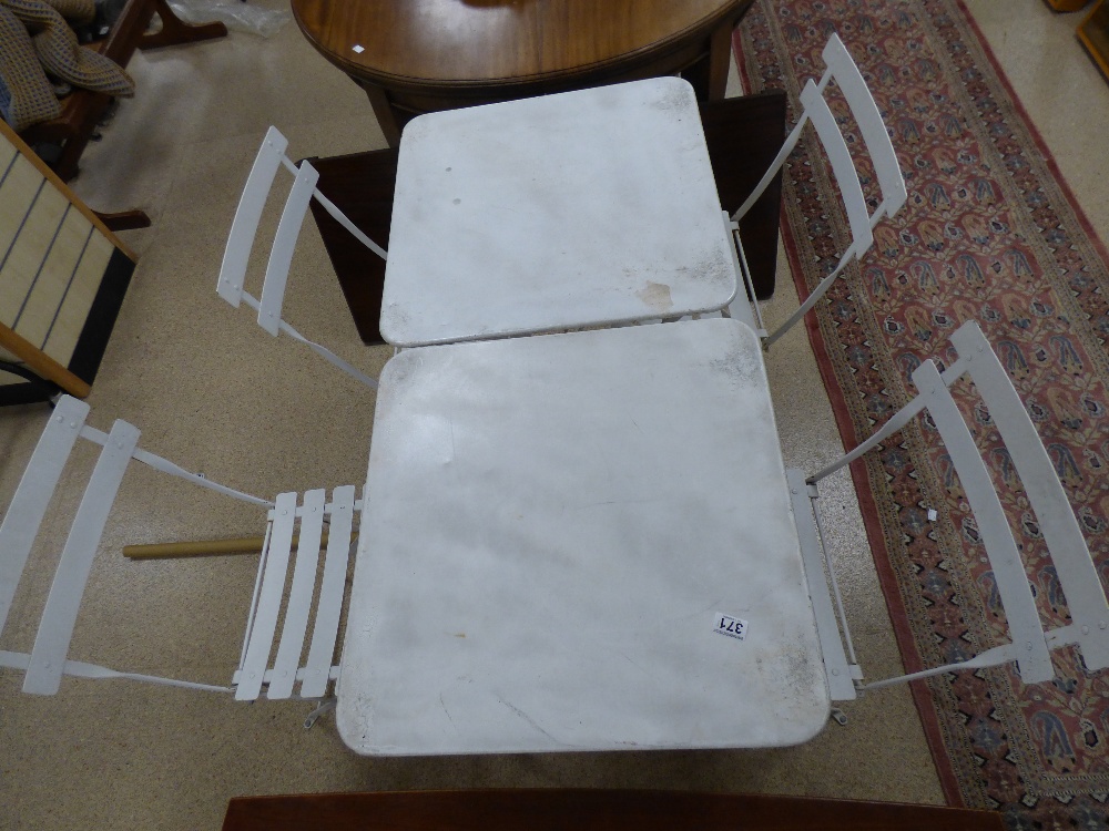 A PAIR OF WHITE METAL GARDEN TABLES WITH FOUR WHITE METAL CHAIRS, ALL FOLDING - Image 2 of 5