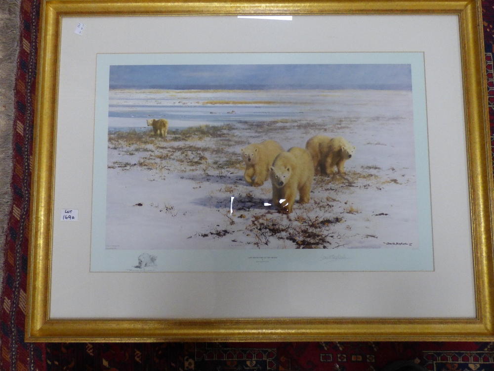 A FRAMED AND GLAZED SIGNED PRINT BY DAVID SHEPHERD TITLED LONE WANDERERS OF THE ARCTIC 100 X 76CMS - Image 6 of 9