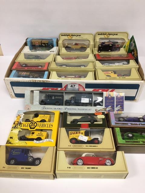 A COLLECTION OF VINTAGE DIE CAST MODEL VEHICLES, MOST BEING MATCHBOX MODELS OF YESTERYEAR, ALL