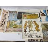 FIVE VINTAGE REPRODUCTION WWII ERA PAPER PROPAGANDA PRINTS, INCLUDING 'THE RESULT OF UNCENSORED