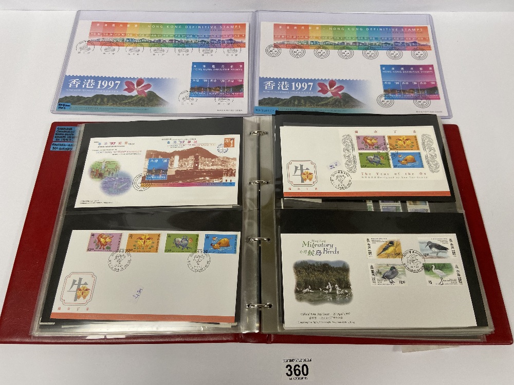 A FIRST DAY COVER ALBUM CONTAINING COVERS FROM HONG KONG, INCLUDING NUMEROUS RELATING TO HANDOVER OF