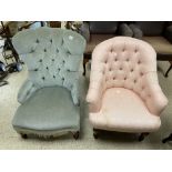 TWO BUTTON BACK BEDROOM CHAIRS PINK AND GREY