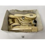 AN ASSORTMENT OF LATE 19TH CENTURY IVORY AND BONE ITEMS, INCLUDING HAND MIRRORS, BRUSHES AND MORE,