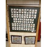 FRAMED AND GLAZED PLAYERS CIGARETTE CARDS WITH TWO FRAMED COLLECTION STAMPS