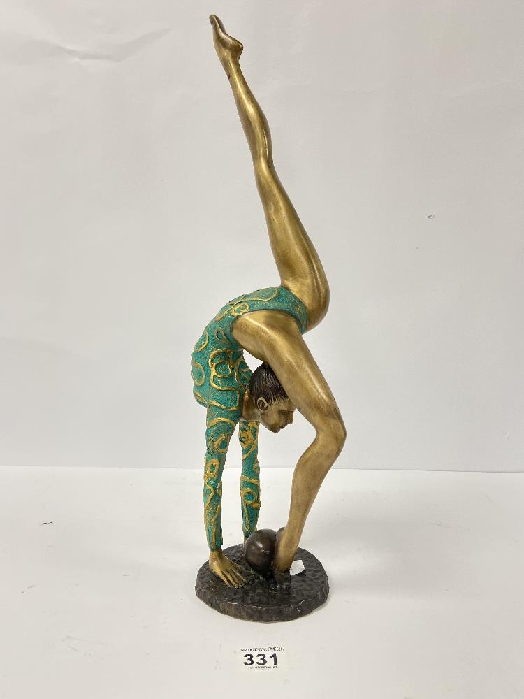 A MODERN BRONZE FIGURE OF A DANCING GIRL WITH PAINTED DETAILING THROUGHOUT, 54CM HIBH