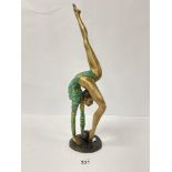 A MODERN BRONZE FIGURE OF A DANCING GIRL WITH PAINTED DETAILING THROUGHOUT, 54CM HIBH