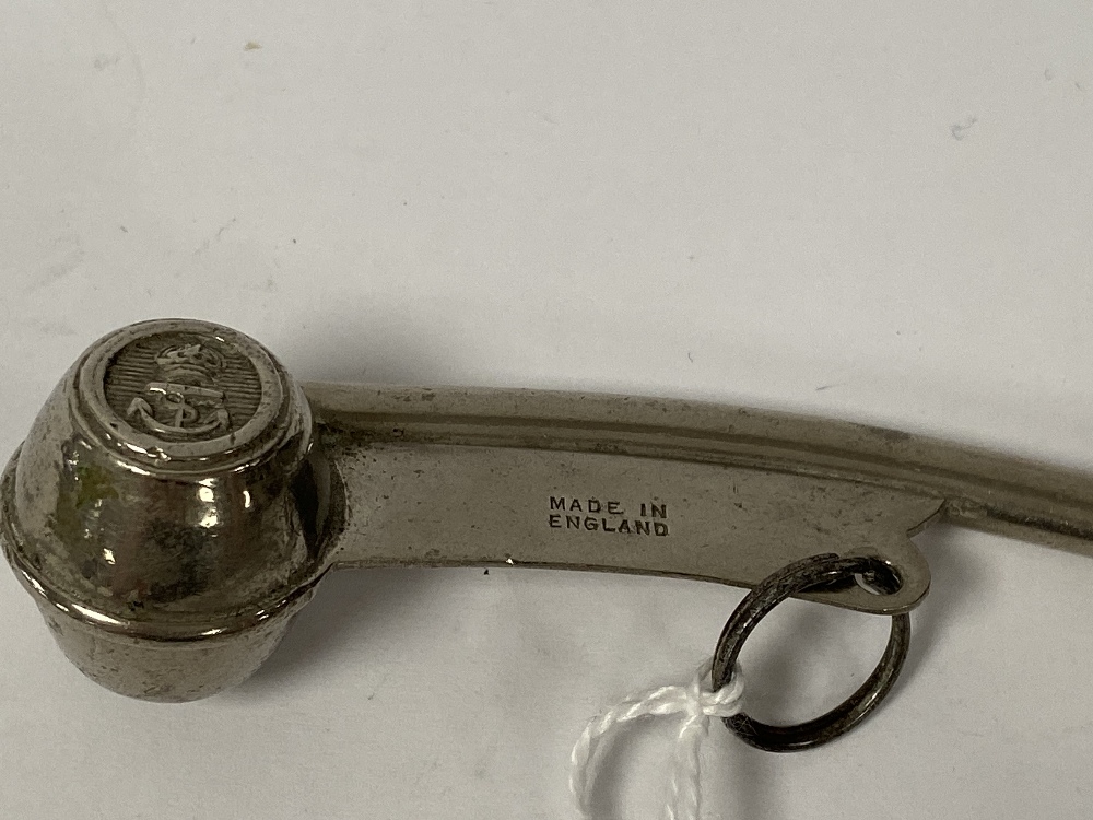 A SILVER PLATE BOSUN CALL/WHISTLE, MADE IN ENGLAND, 10CM LONG - Image 2 of 2