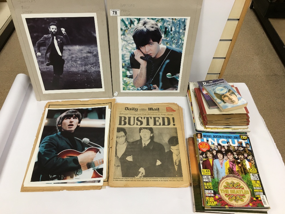 A COLLECTION OF BEATLES RELATED EPHEMERA, INCLUDING NUMEROUS PARLOPHONE VINYL 45'S; TWIST & SHOUT