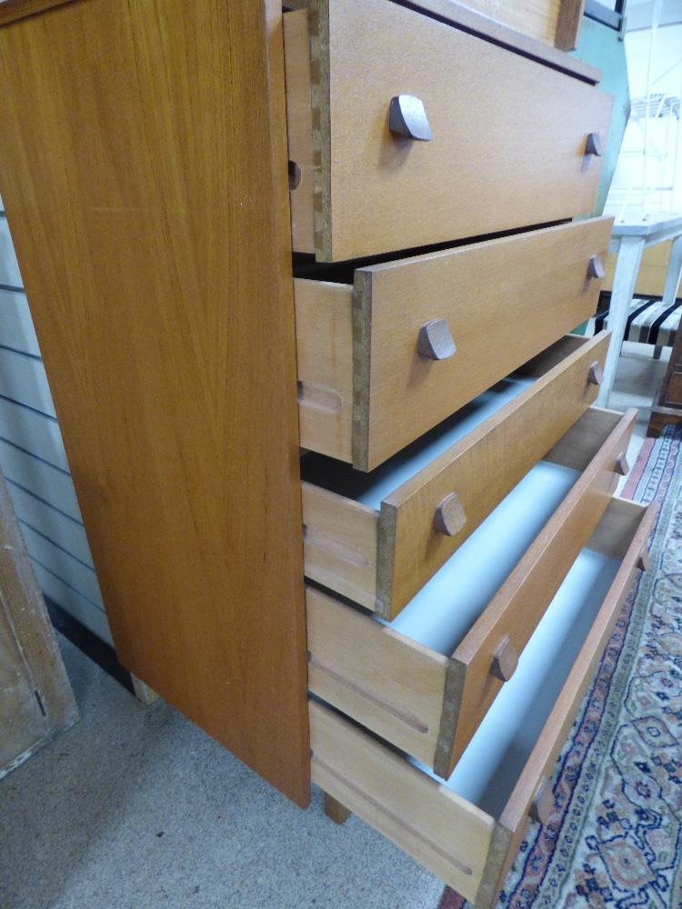 TWO MID CENTURY TEAK PIECES COMPRISING A FIVE DRAWER CHEST AND A BEDSIDE CHEST BY SYMBOL FURNITURE - Image 6 of 8