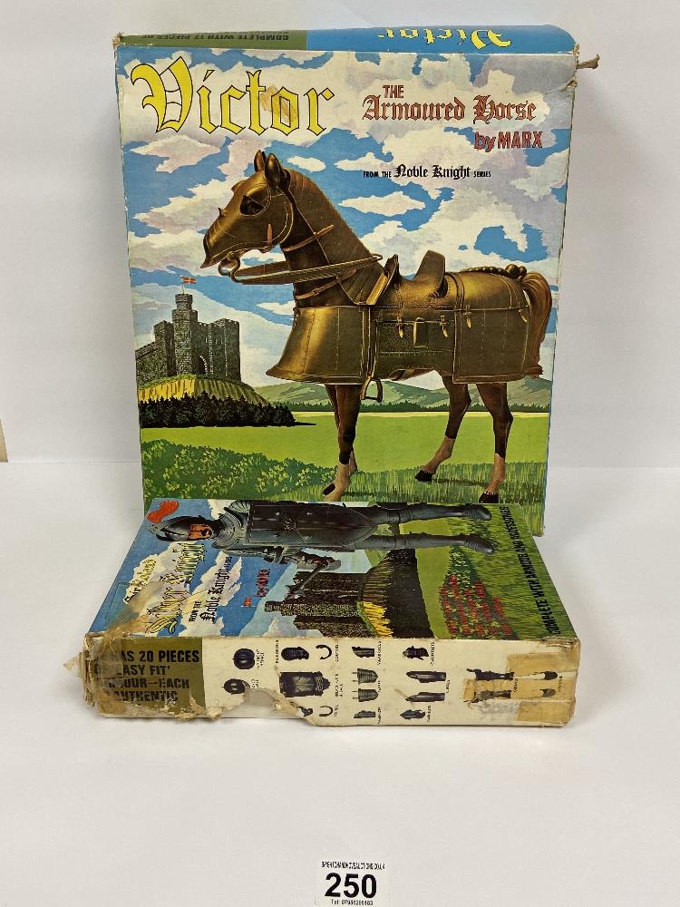 TWO VINTAGE LOUIS MARX & CO TOYS; VICTOR THE ARMOURED HORSE AND SIR ROLAND SILVER KNIGHT, REF