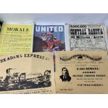 FIVE VINTAGE REPRODUCTION PAPER PRINTS INCLUDING PROPAGANDA EXAMPLES, SUCH AS 'UNITED, THE UNITED