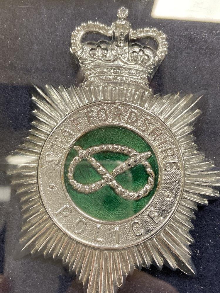 TWO STAFFORDSHIRE POLICE BADGES, BOTH WITH ENAMEL DETAILING, FRAMED AND GLAZED, LARGEST BADGE APPROX - Image 2 of 3