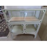 A TWO TIER WOOD AND GLASS DISPLAY UNIT, 92CM BY 46CM BY 107CM