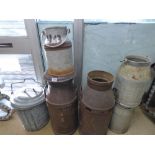 AN ASSORTMENT OF SIX GALVANISED ITEMS INCLUDING MILK CHURNS