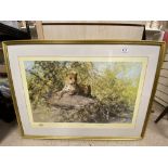 A SIGNED FRAMED AND GLAZED PRINT ENTITLED 'THE SENTINEL' BY DAVID SHEPHERD LIMITED EDITION NO 62/