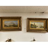 TWO OIL ON CANVASES DEPICTING RIVERSIDE SCENES, SIGNED TO BOTTOM RIGHT M BEALE, GILT FRAMED, 62CM