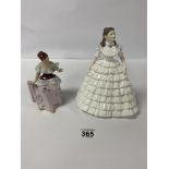 TWO PORCELAIN FIGURES OF LADIES, ONE BY COALPORT, THE OTHER ROYAL DUX, THE LARGEST 21.5CM HIGH