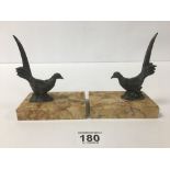 A PAIR OF ART DECO SPELTER FIGURES OF BIRDS, RAISED UPON MARBLE BASES, 14CM