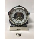 AN UNUSUAL ROTATING VERITAS OF LONDON CHROME MANTLE CLOCK IN ORIGINAL BOX, 15.5CM HIGH