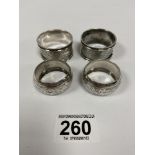 TWO PAIRS OF SILVER NAPKIN RINGS, EARLIEST PAIR HALLMARKED BIRMINGHAM 1902 BY HILLIARD & THOMASON,