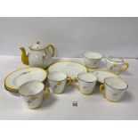 AN ART DECO HAND PAINTED WINDSOR CHINA TEA SET, 16 PIECE, INCLUDING TEAPOT, CUPS, SAUCERS, SUGAR