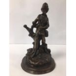 A LARGE BRONZE FIGURE OF A FISHERMAN, 32CM HIGH