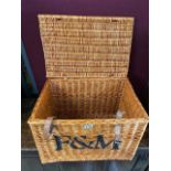 A FORTNUM AND MASON WICKER HAMPER BASKET, 37CM X 55CM