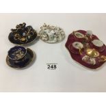 THREE MINIATURE LIMOGES PORCELAIN TEA SETS, EACH ON TRAYS