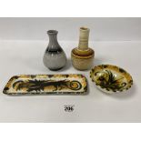 FOUR PIECES OF ART POTTERY, THREE PIECES BY CELTIC POTTERY OF NEWLYN, CORNWALL, COMPRISING TWO OVOID