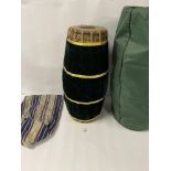A LARGE TRIBAL DJEMBE DRUM WITH VELOUR PROTECTOR AND WATERPROOF CASE