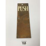 A VINTAGE BRONZE DOOR 'PUSH' PLAQUE OF RECTANGULAR FORM, MARKED TO BASE; PATENTEES S ELLIOTT & SONS,