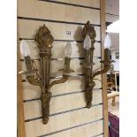 A PAIR OF PAINTED WOODEN WALL TWO ARMED ELECTRIFIED SCONCES