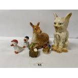 A GROUP OF VINTAGE FRENCH CERAMICS, INCLUDING TWO DUCKS, TWO COCKERELS ONE MICHEL CAUGANT, AND A