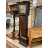 A 18TH CENTURY MAHOGANY LONGCASE CLOCK WITH BRASS DIAL SIGNED ROBERT DAVEY OF HOVETON 205CM -
