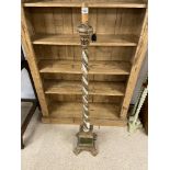A PAINTED WOODEN BARLEY TWIST STANDARD LAMP STAND
