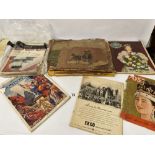 A QUANTITY OF ANTIQUE PRINTS ON HESSIAN INCLUDING SCENES DINAN FRANCE, MILITARY AND NIAGARA FALLS