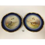 TWO FRENCH PORCELAIN WALL PLATES WITH HAND PAINTED DECORATION OF GAME BIRDS, SIGNED 'BOYER',