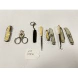 COLLECTION OF PEN KNIVES AND BUTTON HOOKS SOME SILVER