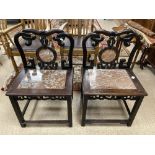 PAIR OF ORIENTAL ROSEWOOD CHAIRS WITH MARBLE INLAY