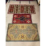 THREE KILIM RUGS THE LARGEST BEING 145CM BY 70CM