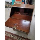 EARLY 21ST CENTURY OPEN FRONTED LIGHT OAK BUREAU WITH LOCK AND KEY, 102CM X 77CM