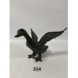 A HIGHLY DETAILED FRENCH BRONZE FIGURE OF A DUCK ABOUT TO TAKE FLIGHT, 21.5CM WIDE