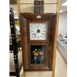 A LARGE AMERICAN PATENT OGEE BRASS WORKS CLOCK FROM THE ANSONIA BRASS AND COPPER COMPANY WITH HAND