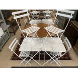 PAIR OF WHITE METAL FOLDING TABLES WITH 4 FOLDING CHAIRS