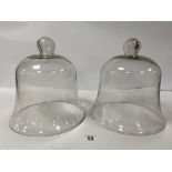 A PAIR OF GLASS FOOD CLOCHES, 30CM HIGH BY 27.5CM DIAMETER