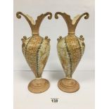A PAIR OF LATE 19TH/EARLY 20TH CERAMIC VASES BY THOMAS FORRESTER AND SONS, 35CM HIGH (AF)
