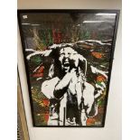 A FRAMED AND GLAZED PRINT OF BOB MARLEY PUBLISHED BY FIFTY SIX HOPE ROAD (HOUSE OF MARLEY), 94.5CM