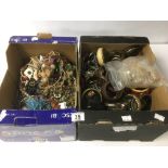 TWO BOXES OF ASSORTED VINTAGE COSTUME JEWELLERY, INCLUDING BANGLES, NECKLACES AND MORE